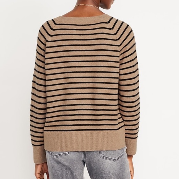 Old Navy SoSoft V-Neck Sweater Women’s XL Brown Stripe Cozy Fall Knit Neutral - Picture 2 of 10